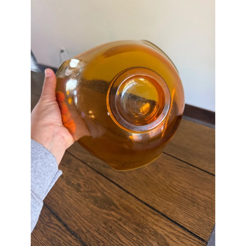 Amber Glass bowl MCM Tri-Corner Art Glass Centerpiece heavy thick